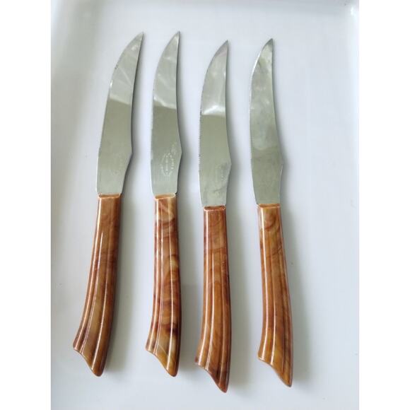 Vintage E. Parker & Sons 4 Steak Knifes Sheffield England Bakelite Handles - Picture 1 of 5